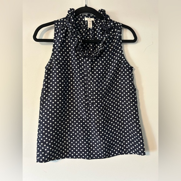 J. Crew Tops - J.Crew 100% Silk Sleeveless Polka Dot Blouse – Size 2